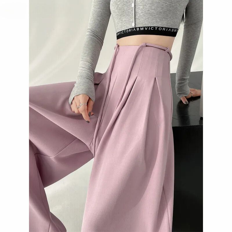 Wenda | Pantalons à Taille Haute Ajustable et Jambes Larges Plissées pour Femme