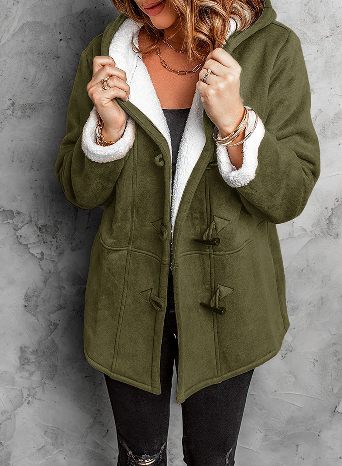 Vianne | Manteau Hiver Femme Effet Suédine avec Fermeture Brandebourgs, Capuche et Doublure Polaire Chaude