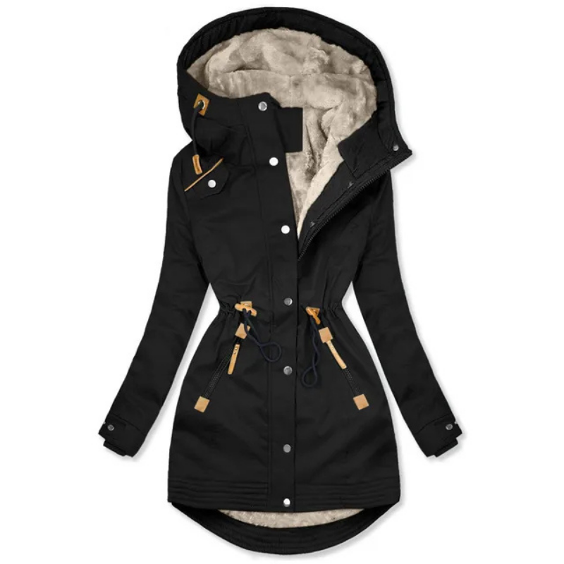 Caprina | Parka Femme Hiver avec Capuche, Doublure Polaire, Fermeture Éclair & Taille Ajustable