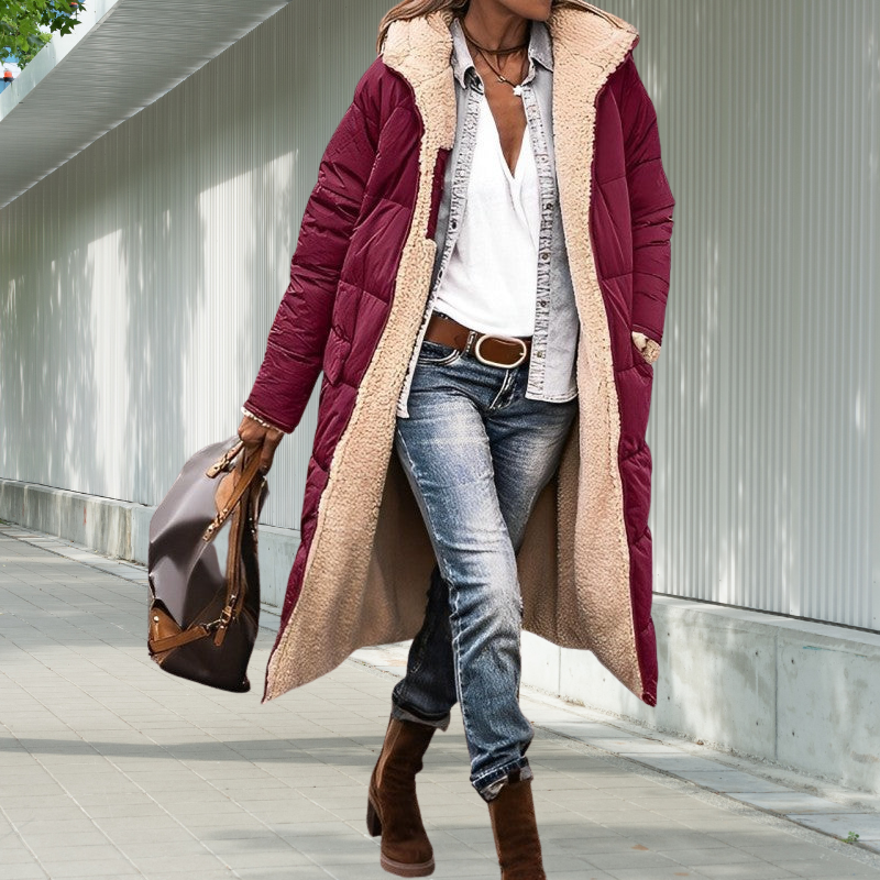 Cassandra-Rose | Manteau Femme Hiver Long Doublé Polaire avec Capuche et Poches