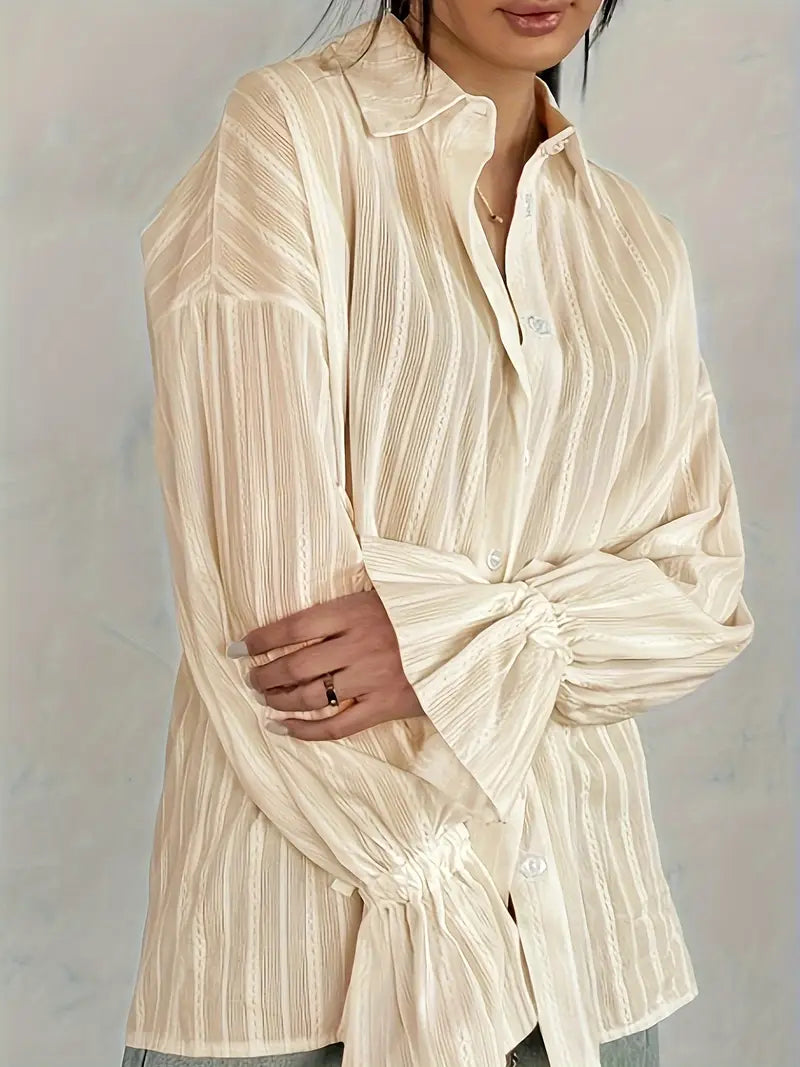 Audeleine | Chemise Femme Rayée à Col Revers et Manches Longues Boutonnées