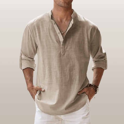 Montague | Chemise Henley Homme Lin Mélangé – Manches Longues Boutonnées – Style Décontracté Été