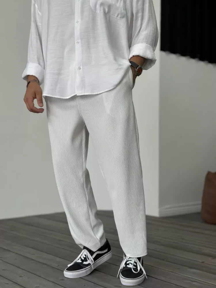 Paul | Pantalon Homme Coupe Droite Décontractée en Tricot Côtelé, Couleur Unie