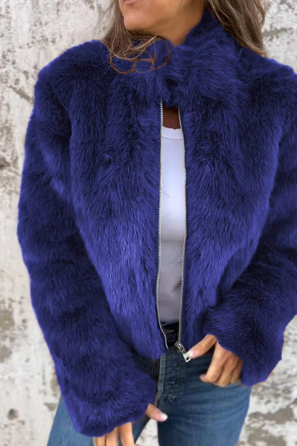 Béraldine | Veste Femme Mode en Fausse Fourrure à Col Montant et Fermeture Éclair