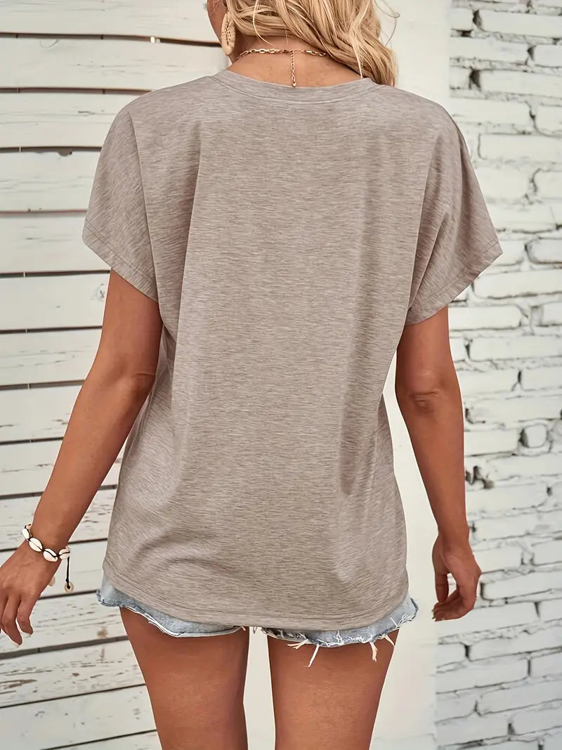 Asceline | Chemise Femme Col Rond Boutonnée Manches Courtes Casual