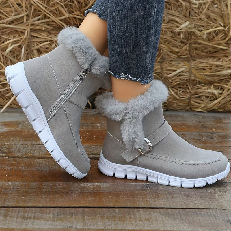 Atalée | Bottes Hiver Femme avec Fermeture Éclair Latérale, Détail Bride, Doublure Chaude & Fourrure Synthétique
