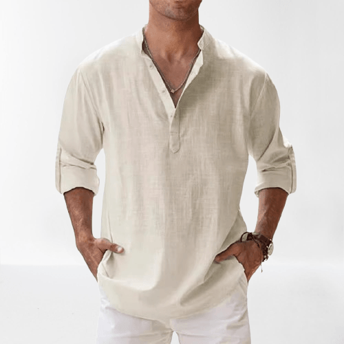 Montague | Chemise Henley Homme Lin Mélangé – Manches Longues Boutonnées – Style Décontracté Été