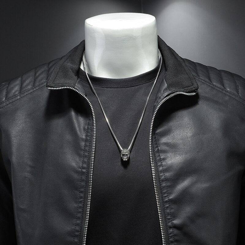 Louis | Veste Homme Style Moto en Cuir Synthétique Confortable avec Fermeture Éclair