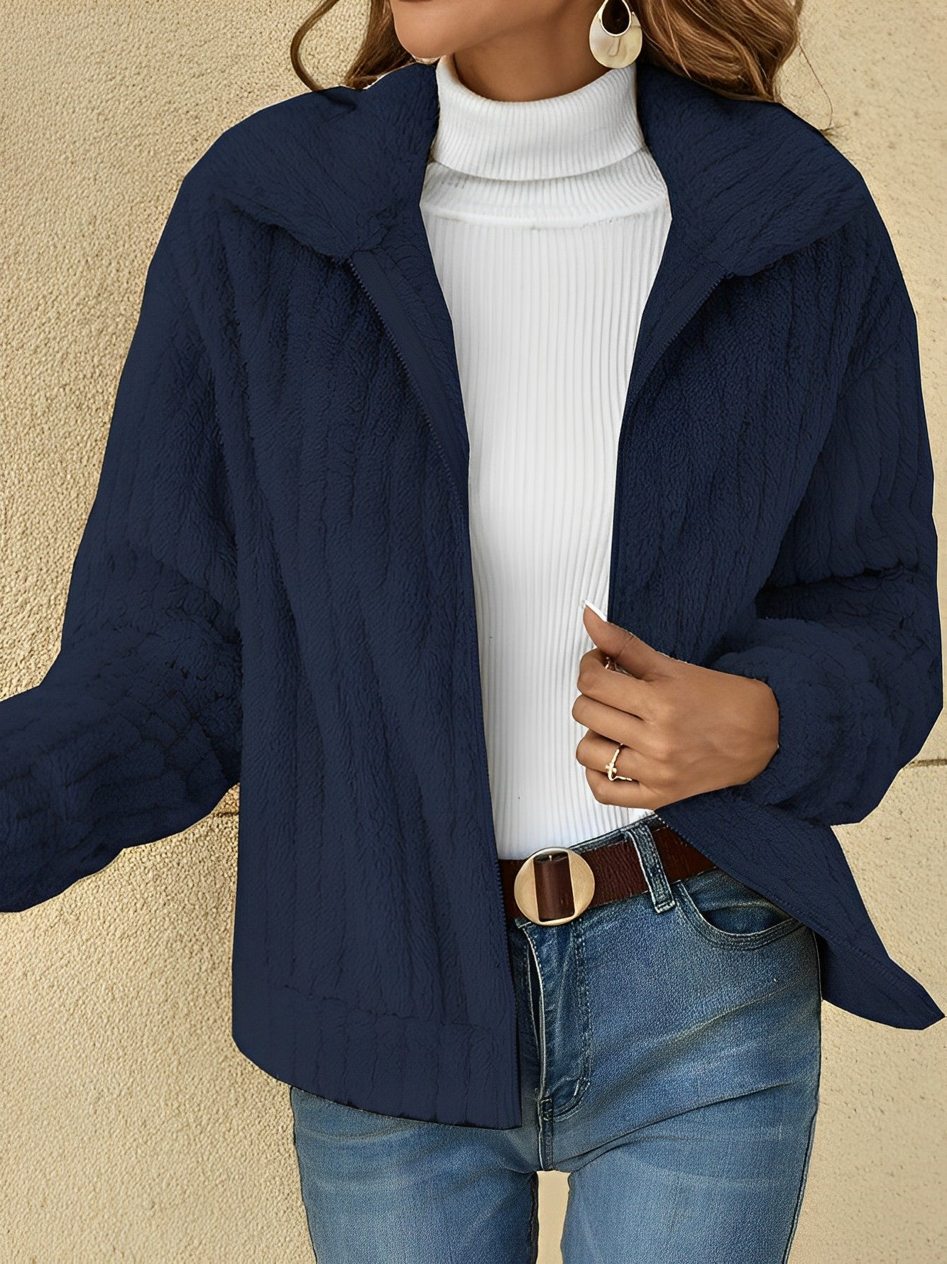 Estée | Teddy Jacket Femme Courte Zippée à Col Revers Chic et Confortable