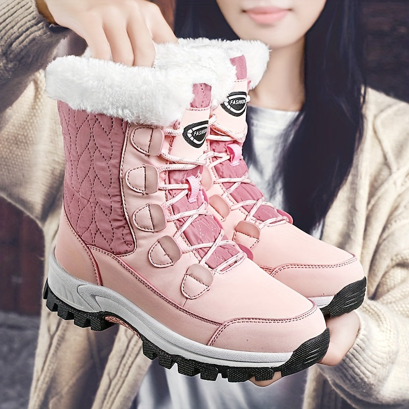 Auriane | Bottes Hiver Femme à Lacets avec Bout Rond & Doublure Chaude