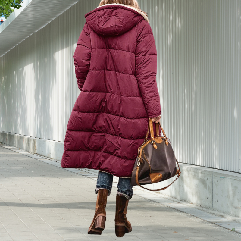 Cassandra-Rose | Manteau Femme Hiver Long Doublé Polaire avec Capuche et Poches