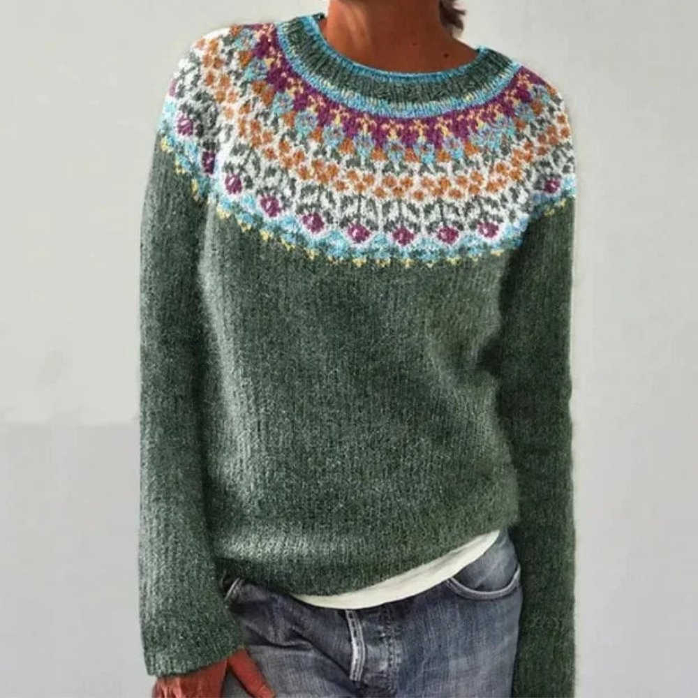 Agneline | Pull Femme en Tricot à Motifs, Col Rond & Manches Longues