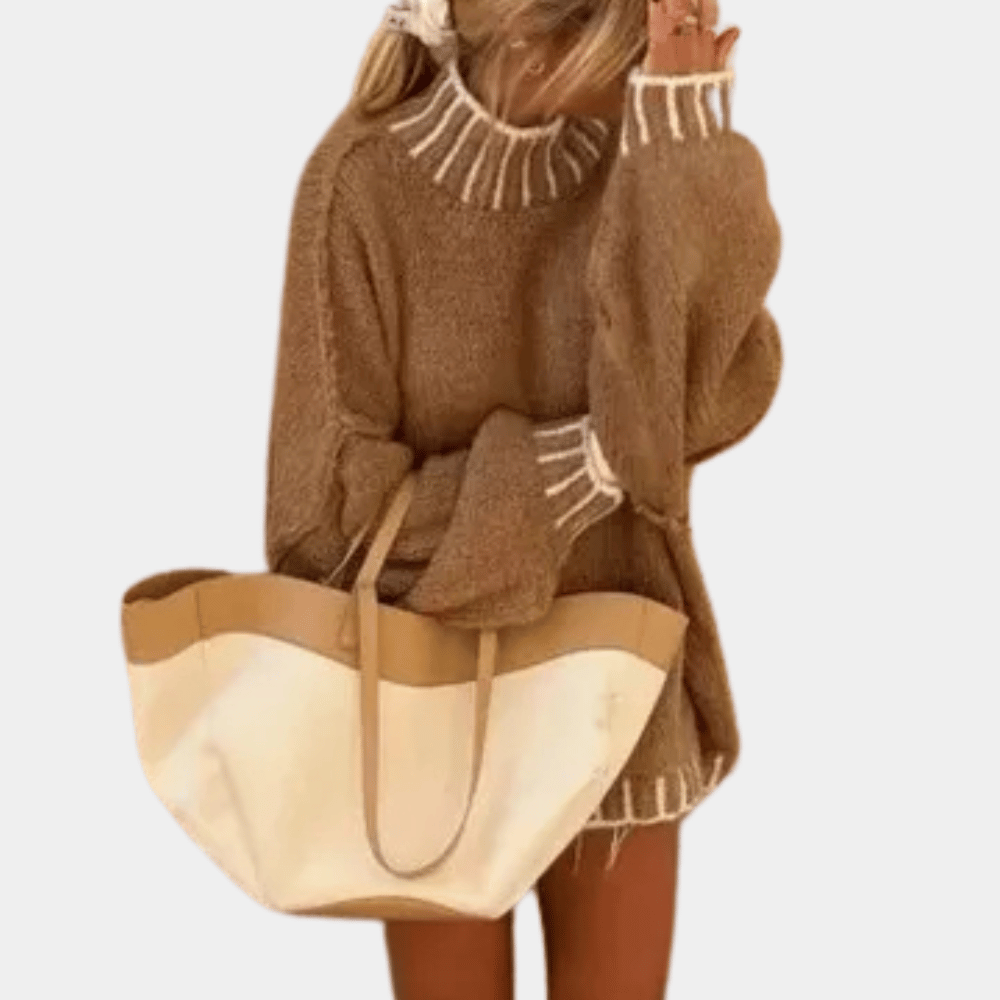 Whisper | Pull Femme Oversize à Col Roulé Luxueux Marron
