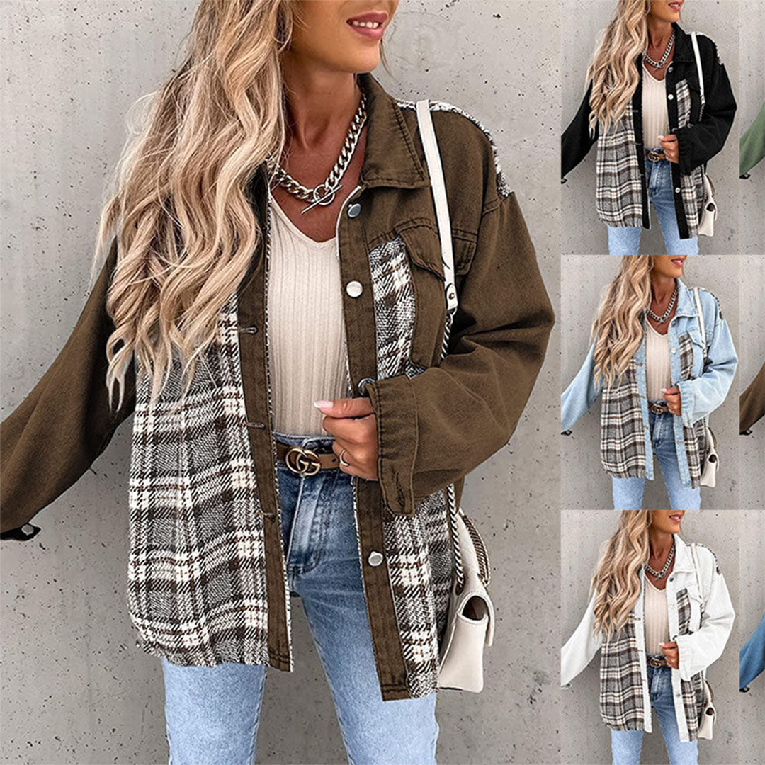 Audrey | Veste Plaid Femme à Col Classique et Boutons | Style Décontracté Chic