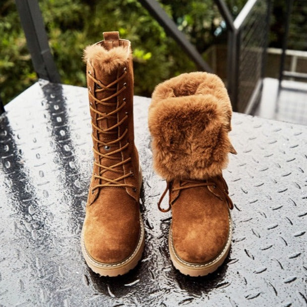 Vélina | Bottes Hiver Lacées à Cheville, Doublées en Fleece, Confort et Élégance