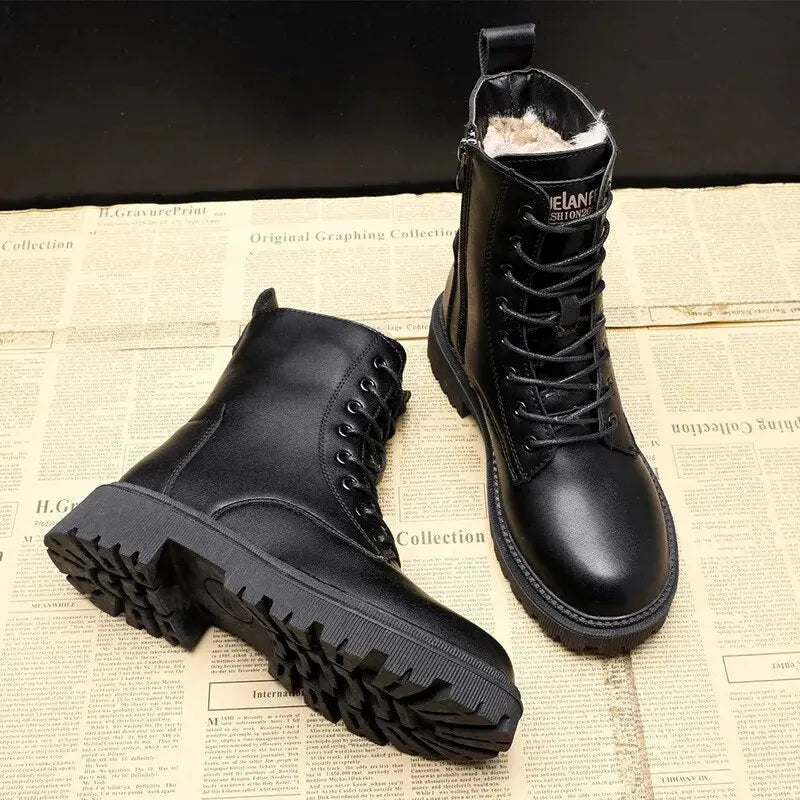 Vionara | Bottines Noires Femme à Lacets, Effet Cuir, Doublure Chaude & Semelle Antidérapante