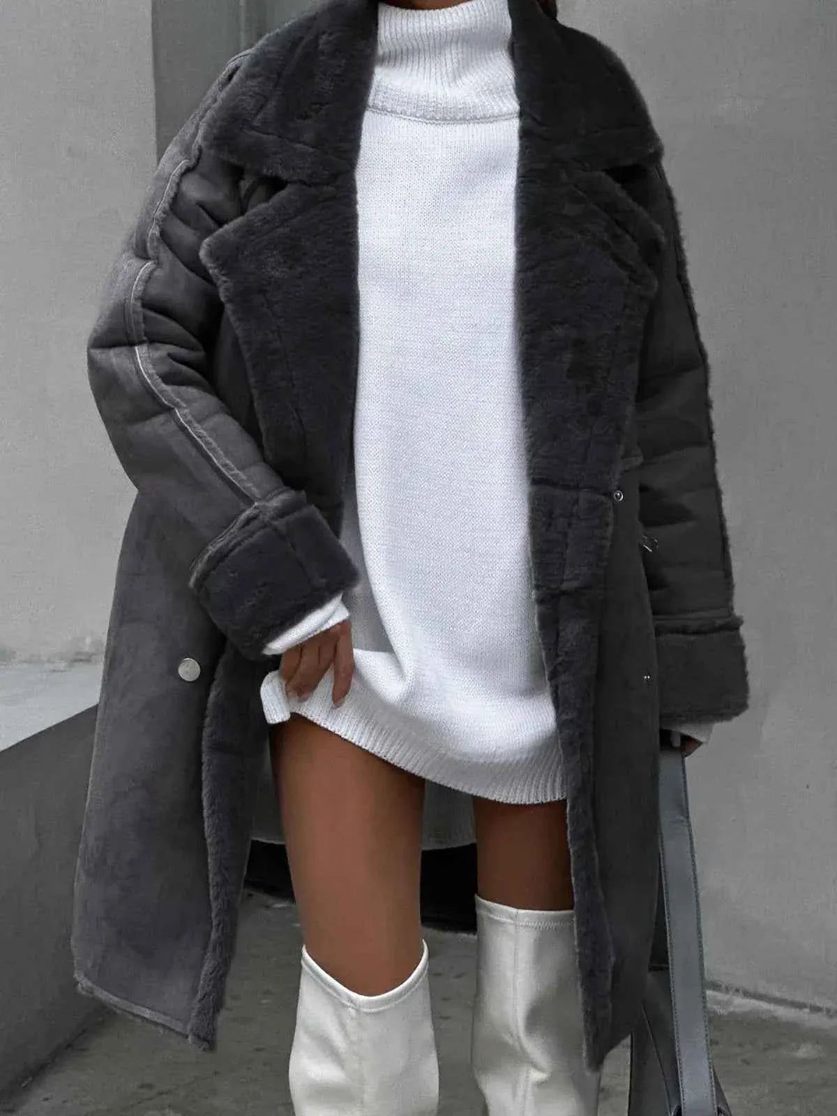 Célestine | Manteau Femme Long Col Revers Doublé Polaire Hiver