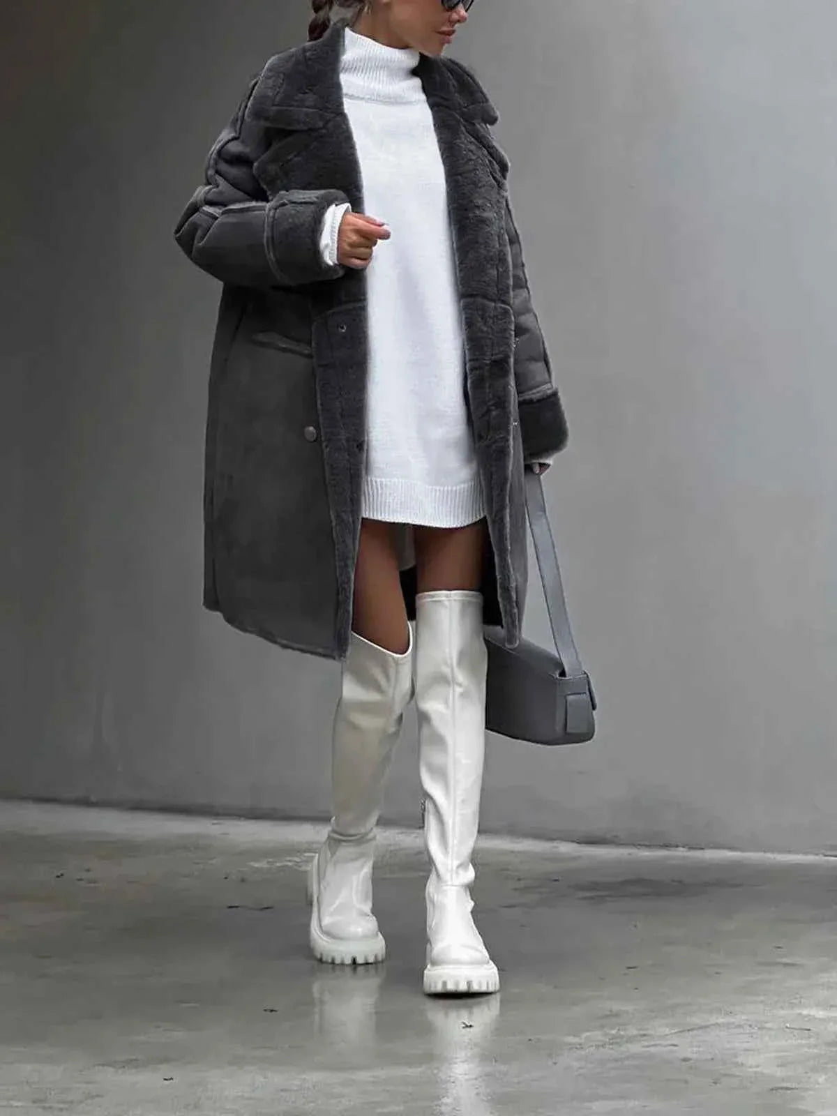 Célestine | Manteau Femme Long Col Revers Doublé Polaire Hiver
