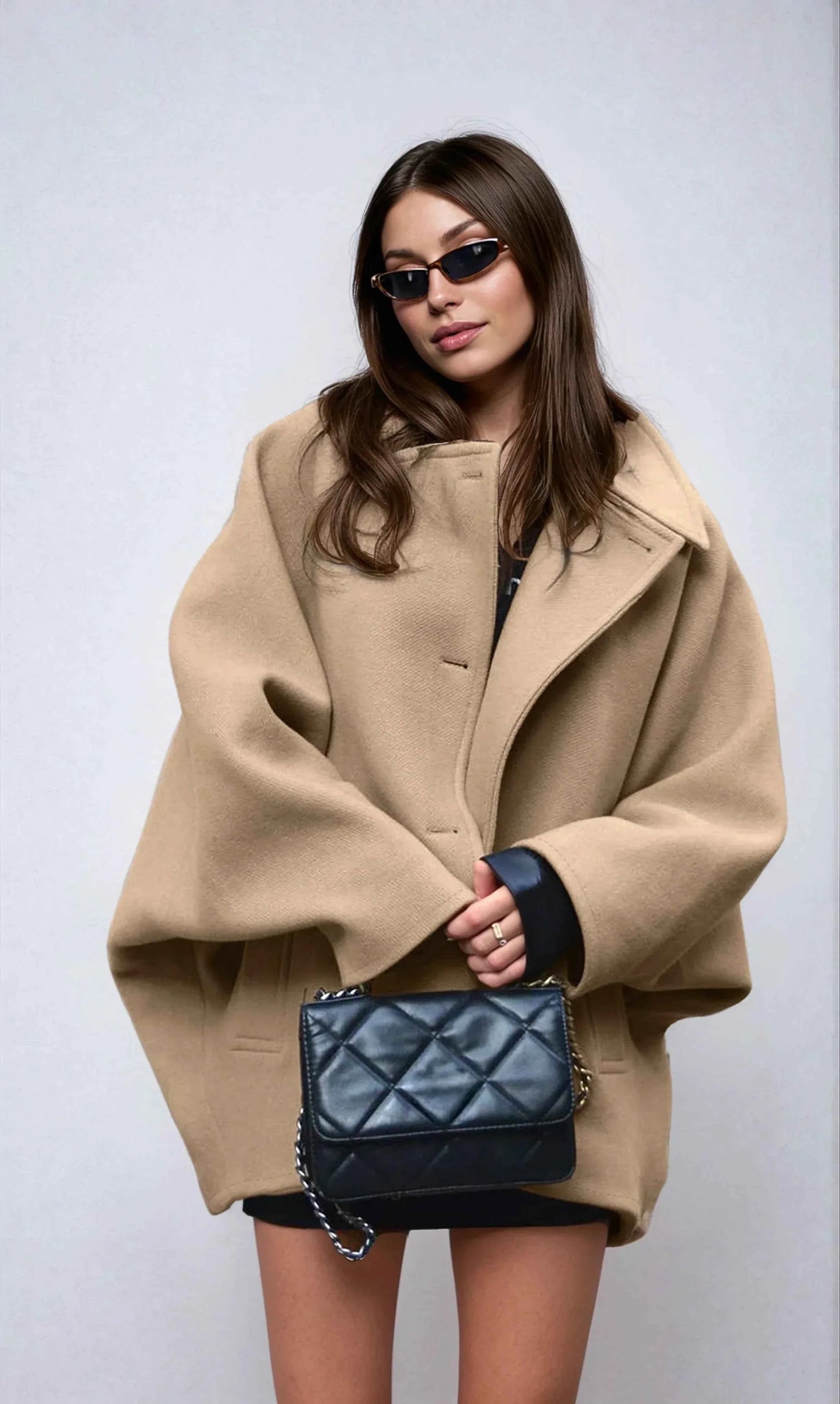 Célia | Manteau Femme Oversize Col Revers Fermeture Boutons Asymétrique Hiver