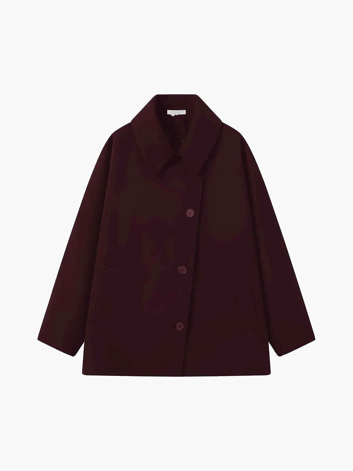 Célia | Manteau Femme Oversize Col Revers Fermeture Boutons Asymétrique Hiver