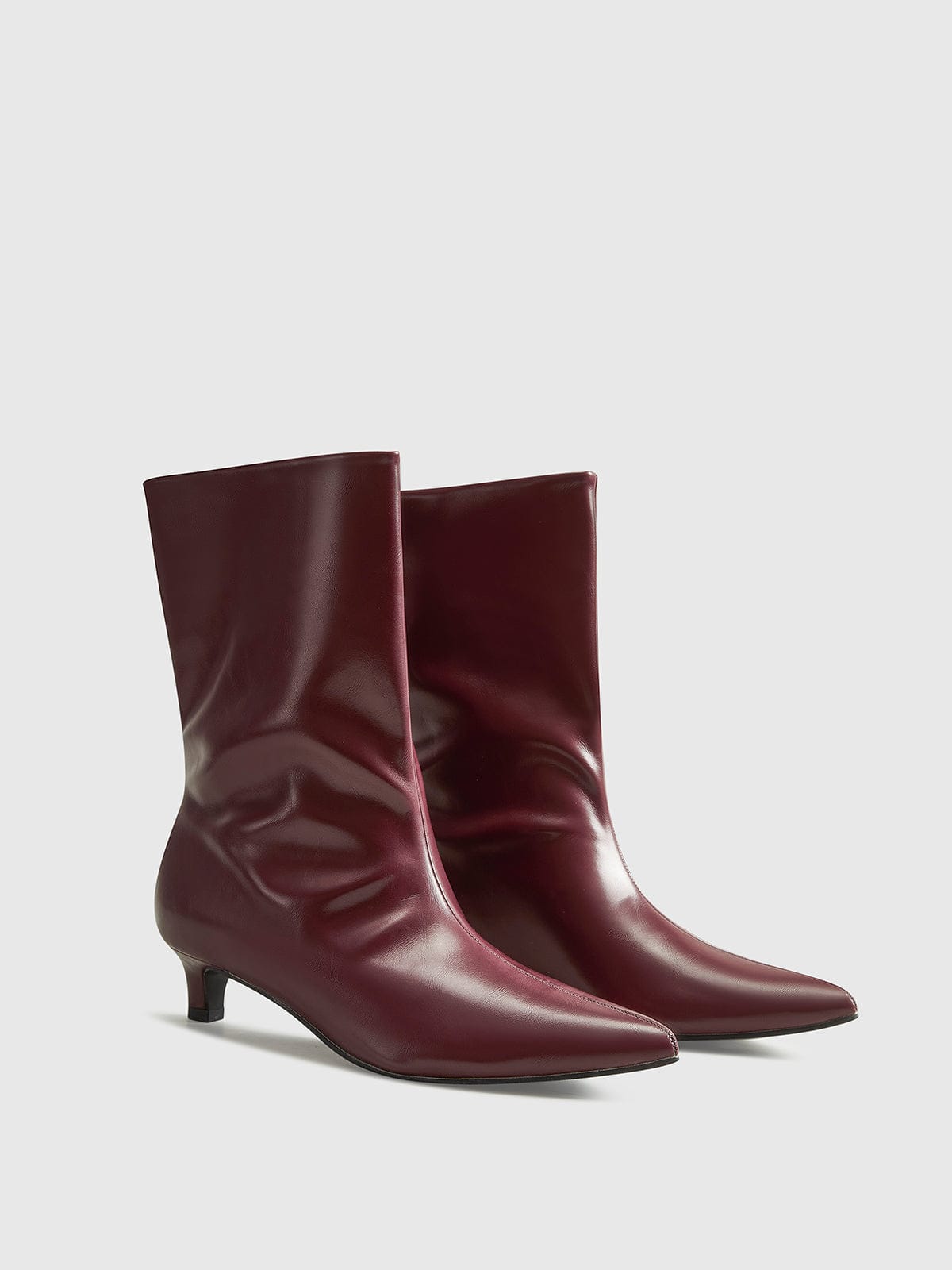 Violetta | Bottines Femme Minimalistes Bordeaux à Talons, Bout Pointu Effet Cuir