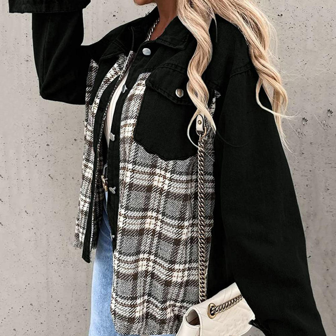 Audrey | Veste Plaid Femme à Col Classique et Boutons | Style Décontracté Chic