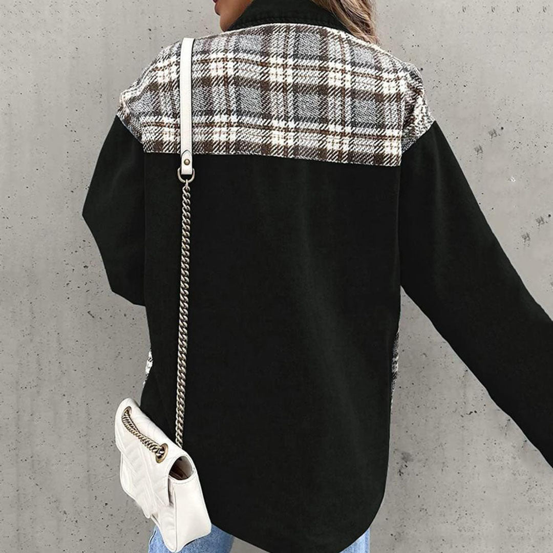 Audrey | Veste Plaid Femme à Col Classique et Boutons | Style Décontracté Chic