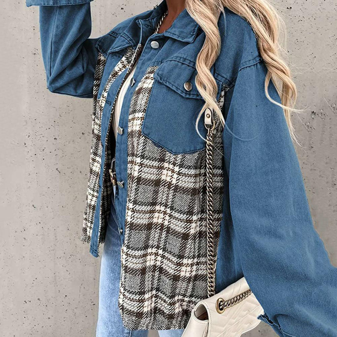 Audrey | Veste Plaid Femme à Col Classique et Boutons | Style Décontracté Chic