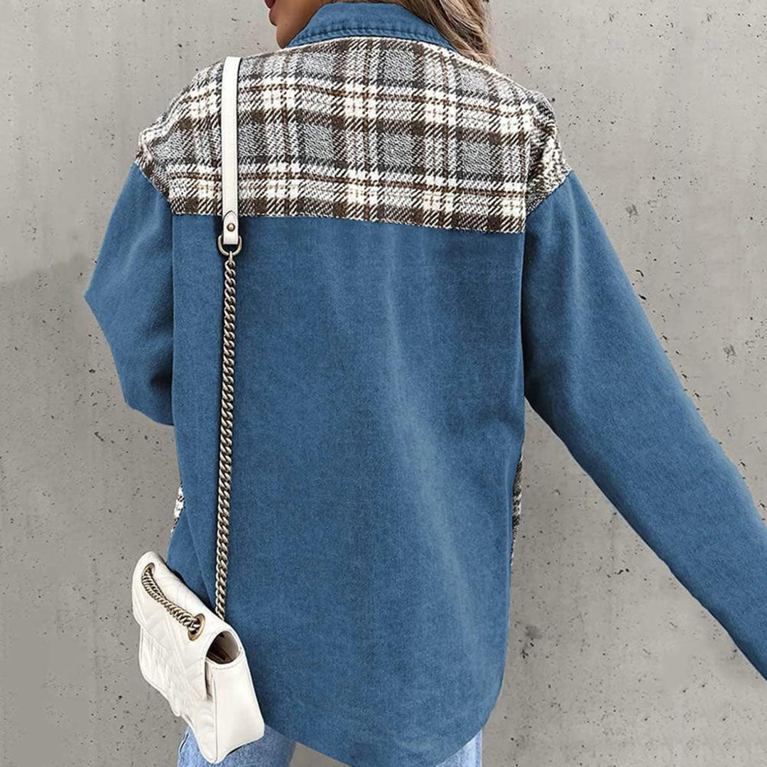 Audrey | Veste Plaid Femme à Col Classique et Boutons | Style Décontracté Chic