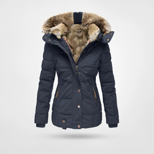 Carmeline | Veste Femme Hiver Luxueuse avec Capuche et Doublure en Fourrure Chaude