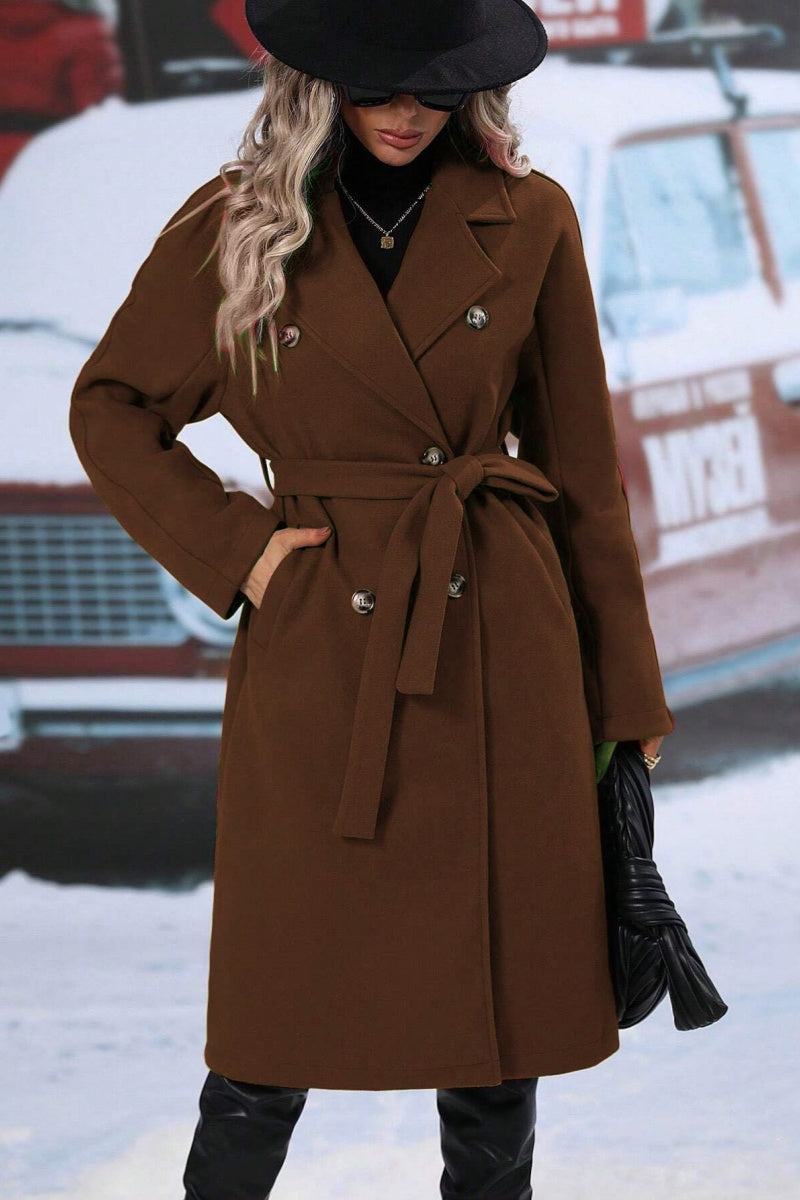 Henriette | Manteau Long Femme Laine Mélangée, Coupe Relax, Double Boutonnage & Ceinture Élégante