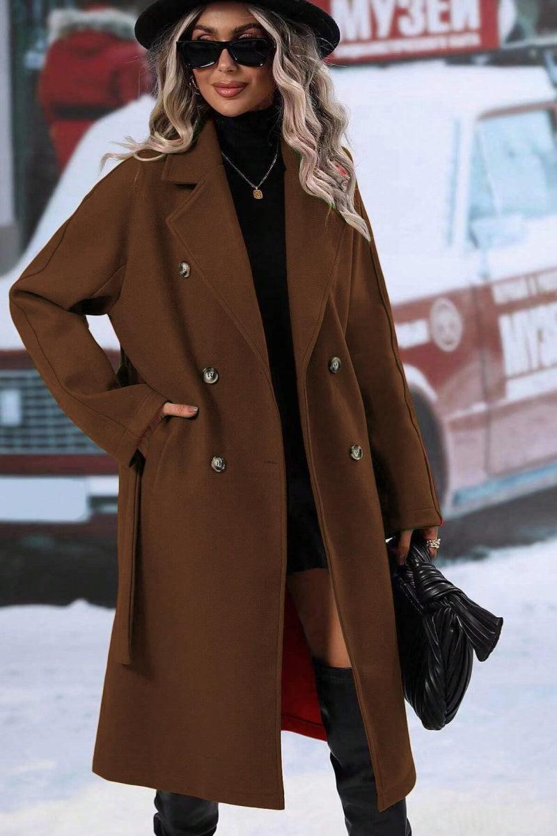 Henriette | Manteau Long Femme Laine Mélangée, Coupe Relax, Double Boutonnage & Ceinture Élégante