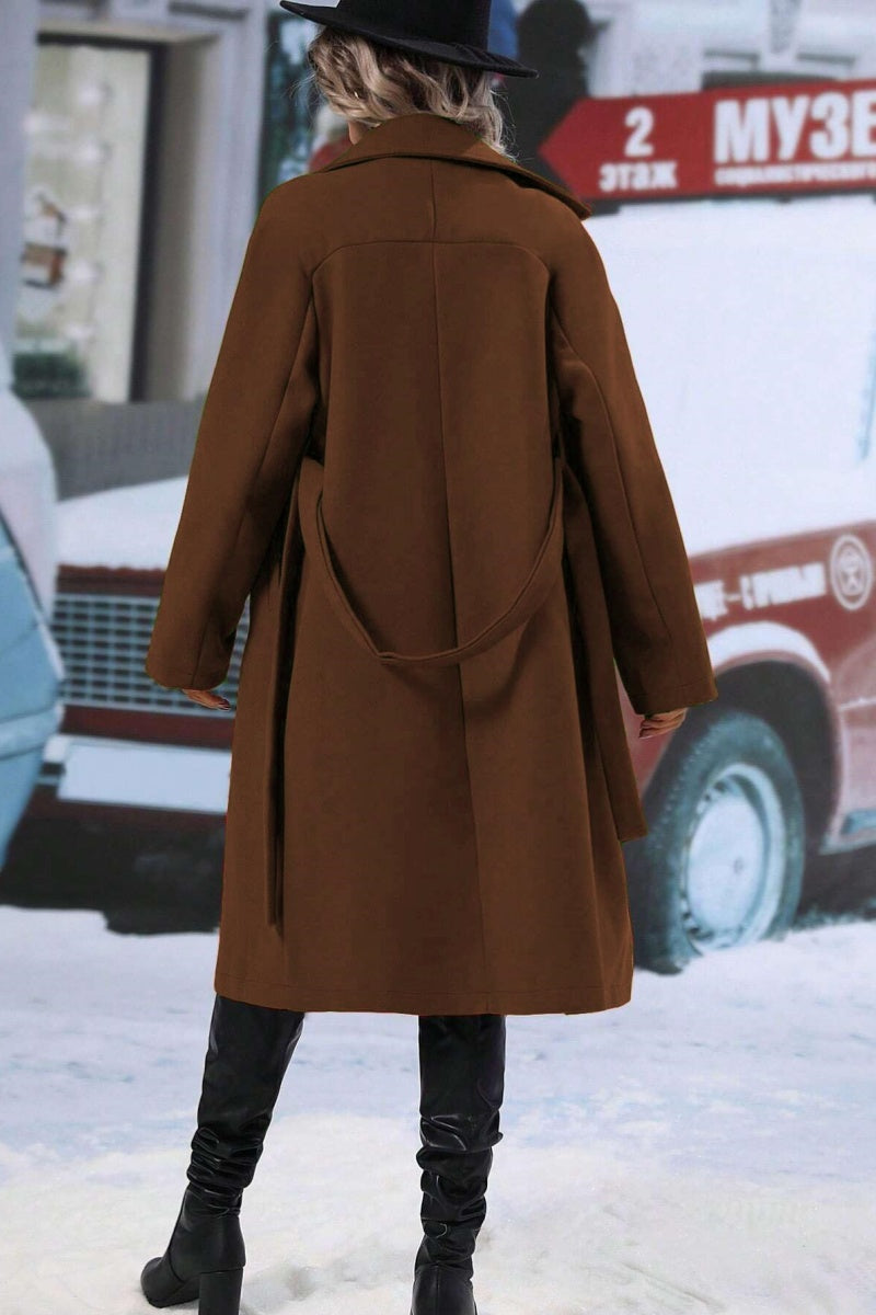 Henriette | Manteau Long Femme Laine Mélangée, Coupe Relax, Double Boutonnage & Ceinture Élégante