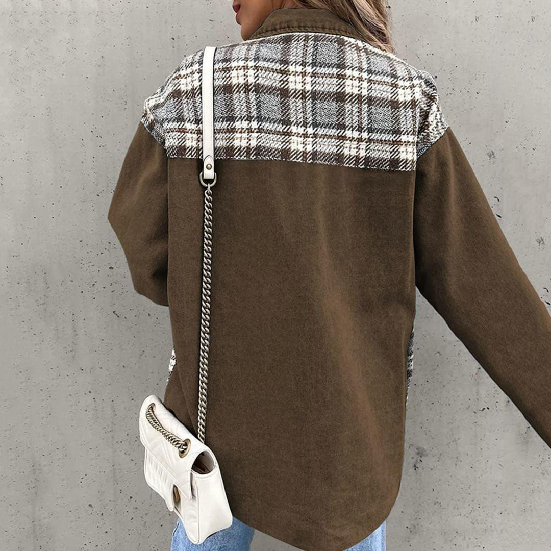 Audrey | Veste Plaid Femme à Col Classique et Boutons | Style Décontracté Chic