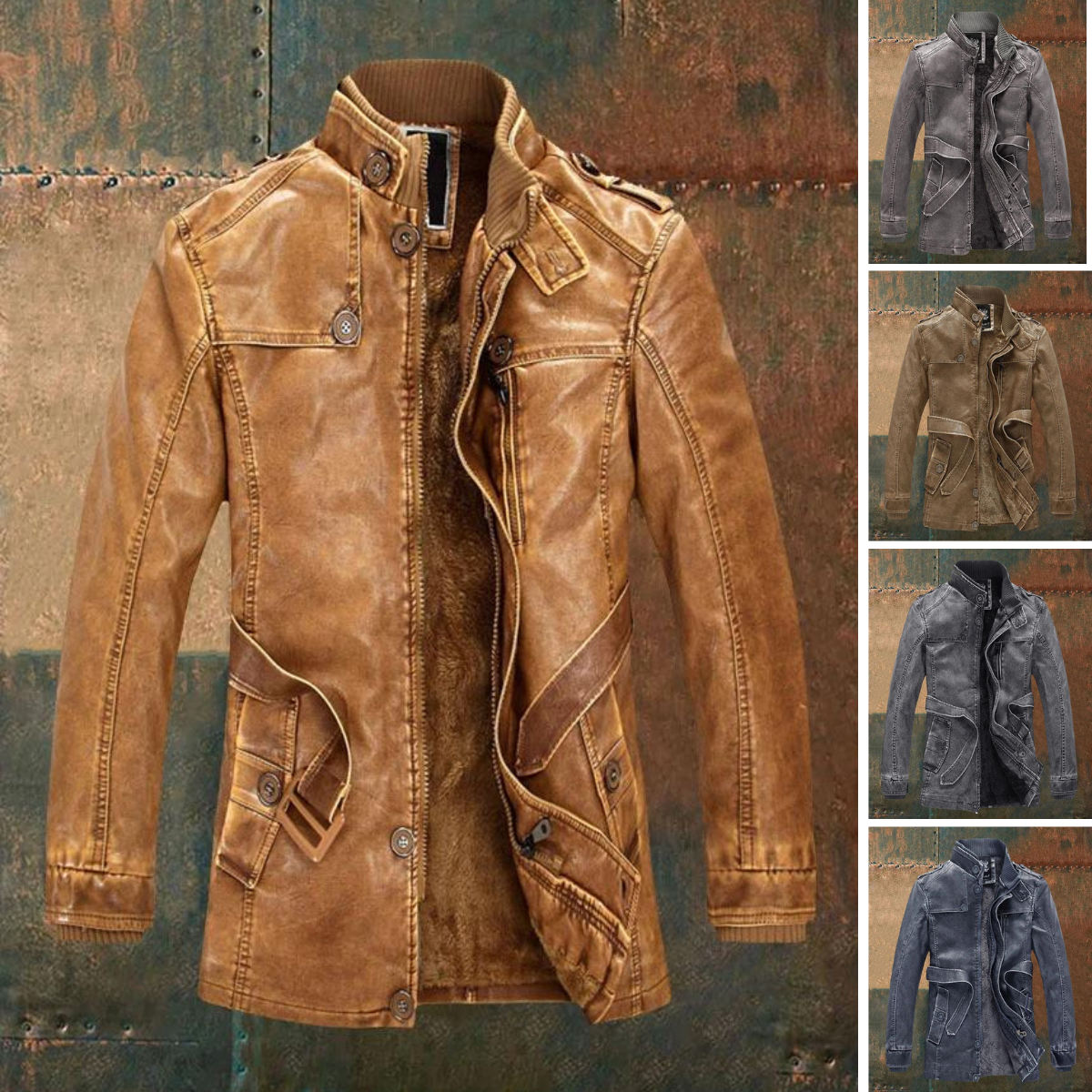 Lucas | Veste Homme Vintage en Cuir avec Ceinture, Doublure Chaude et Boutons Classiques