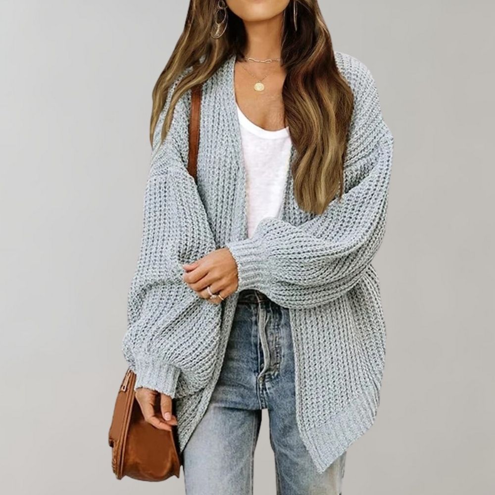 Aubrielle | Cardigan femme ample à manches bishop tricot ouvert