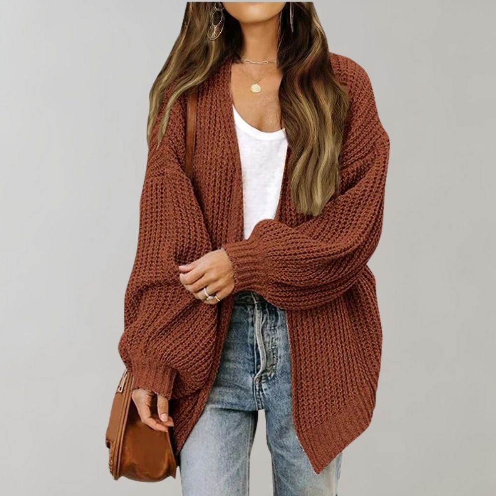 Aubrielle | Cardigan femme ample à manches bishop tricot ouvert