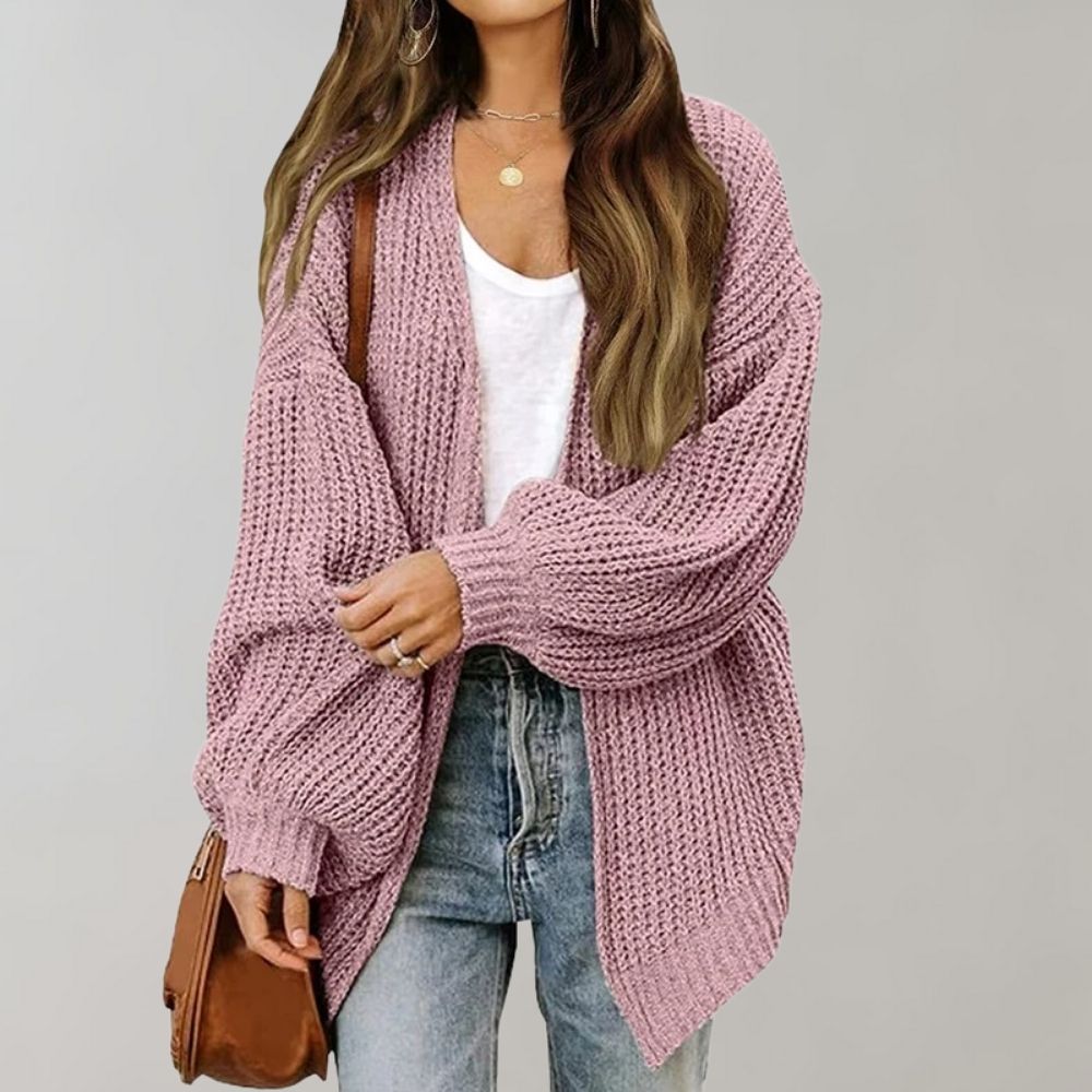 Aubrielle | Cardigan femme ample à manches bishop tricot ouvert