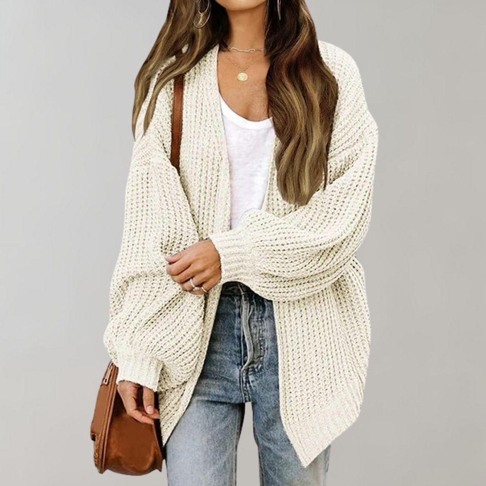 Aubrielle | Cardigan femme ample à manches bishop tricot ouvert