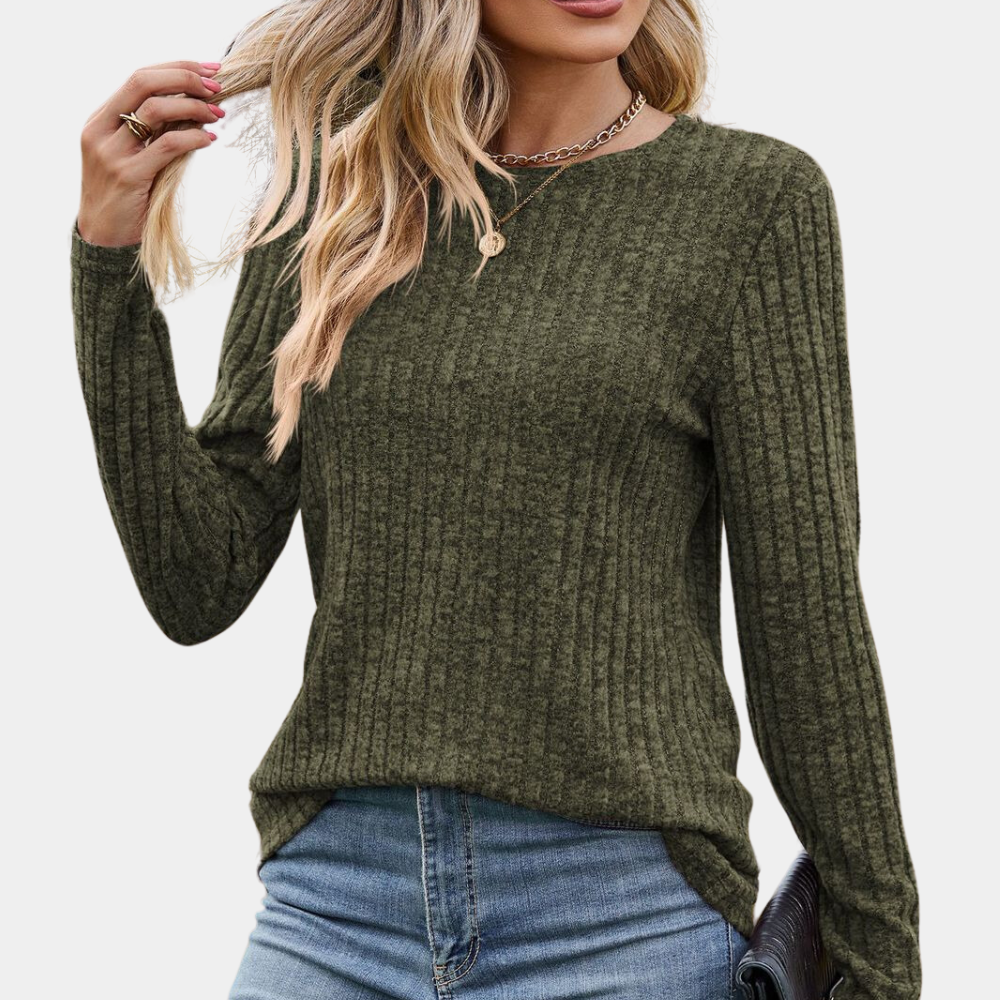 Angélique | Pull Femme Côtelé Élégant à Col Rond