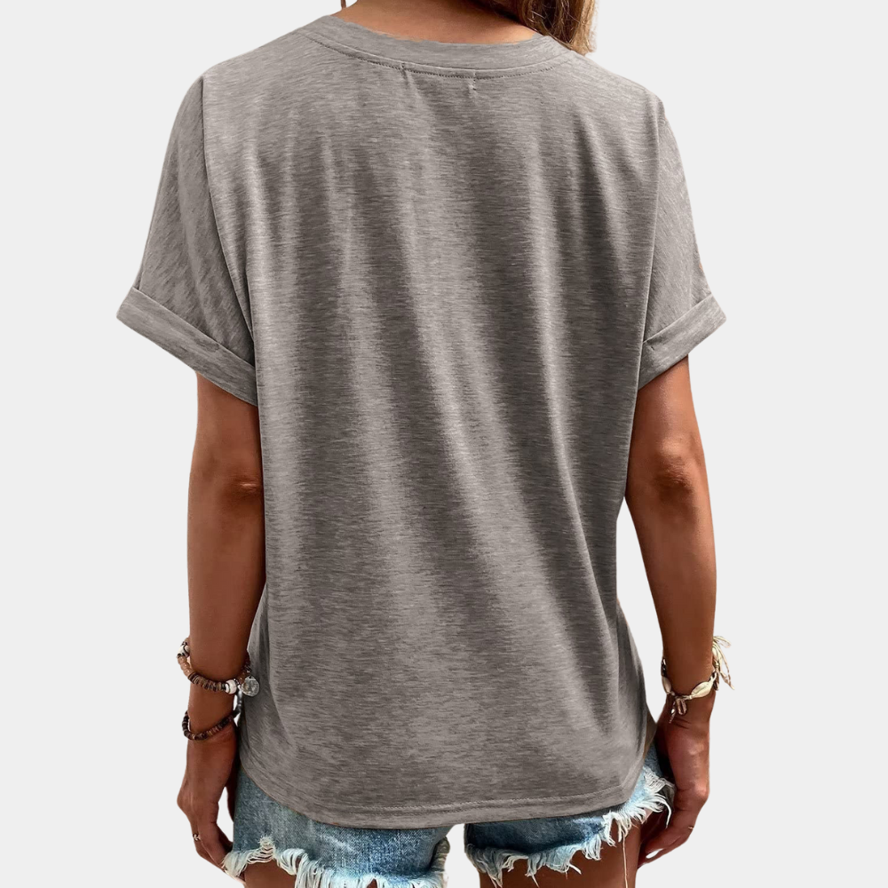 Tiphaine | Chemise Femme – Col V Boutonnée Manches Courtes Revers Unies Confortables