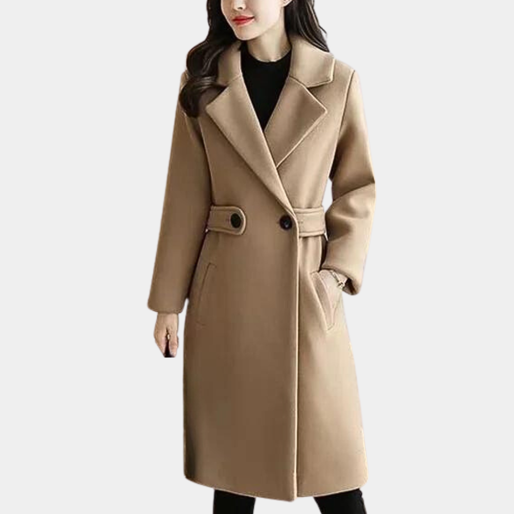 Ambre | Manteau Long Élégant Femme avec Col Revers