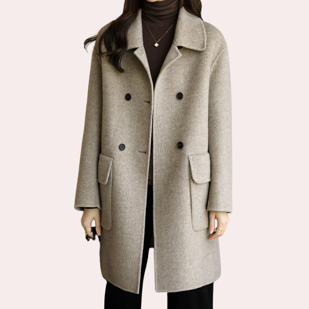 Anaïs | Manteau Femme Double Boutonnage à Col Revers Couleur Unie
