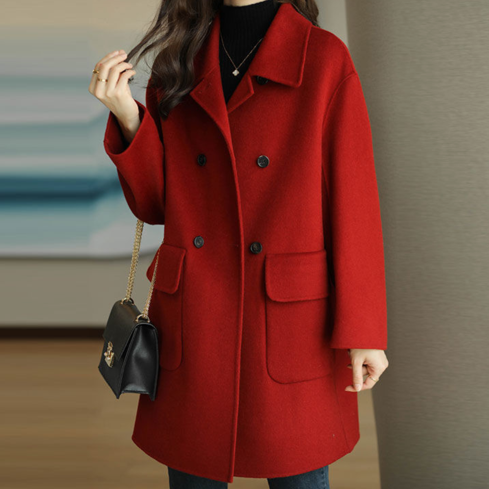 Anaïs | Manteau Femme Double Boutonnage à Col Revers Couleur Unie