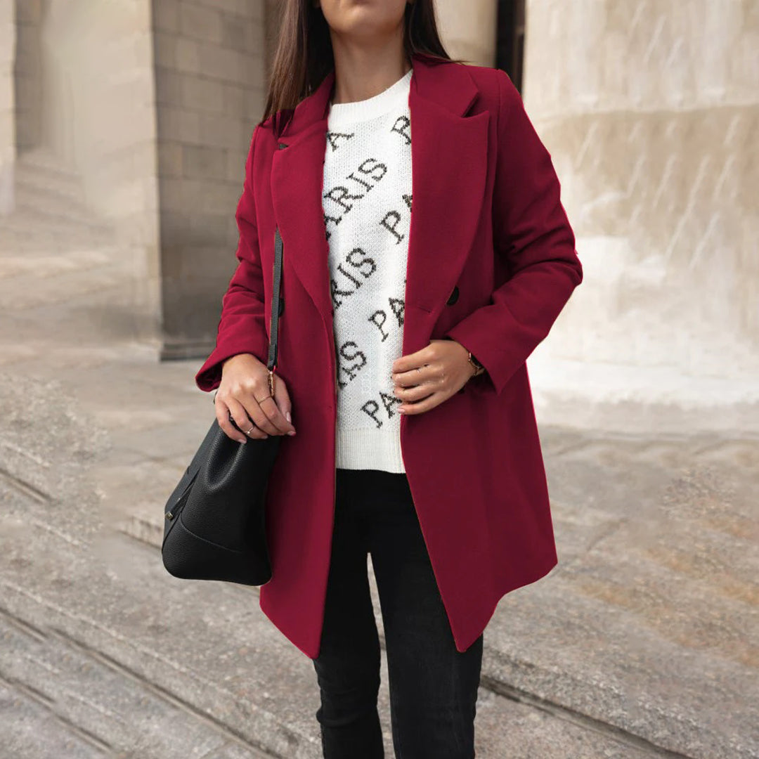 Basilea | Manteau Long Femme Double Boutonnage à Col Classique Élégant