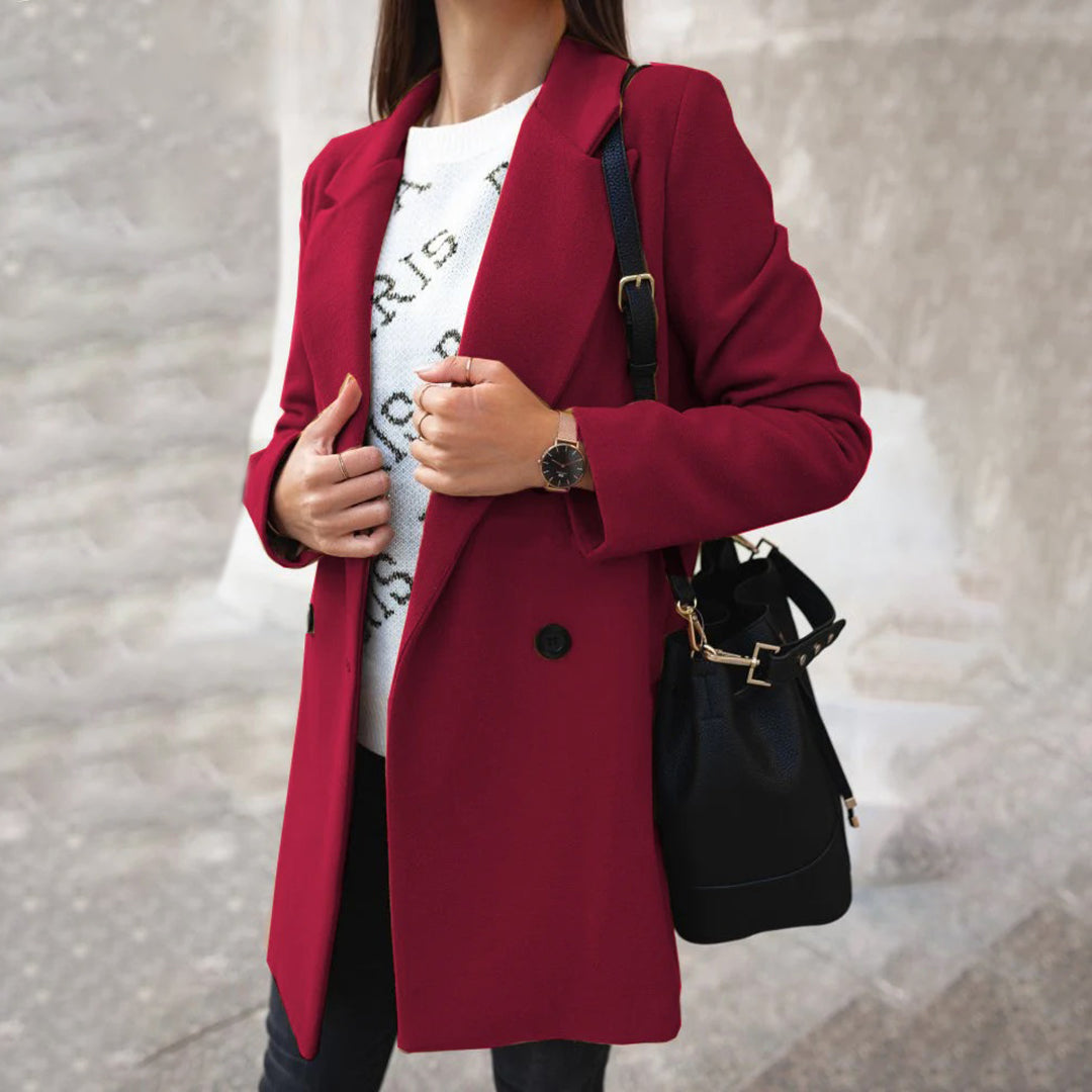 Basilea | Manteau Long Femme Double Boutonnage à Col Classique Élégant