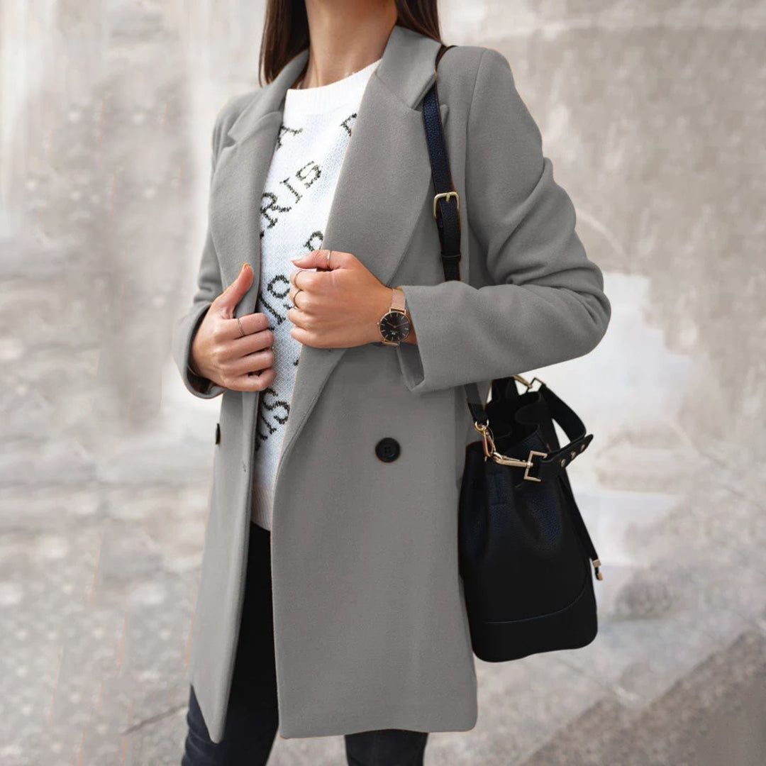 Basilea | Manteau Long Femme Double Boutonnage à Col Classique Élégant