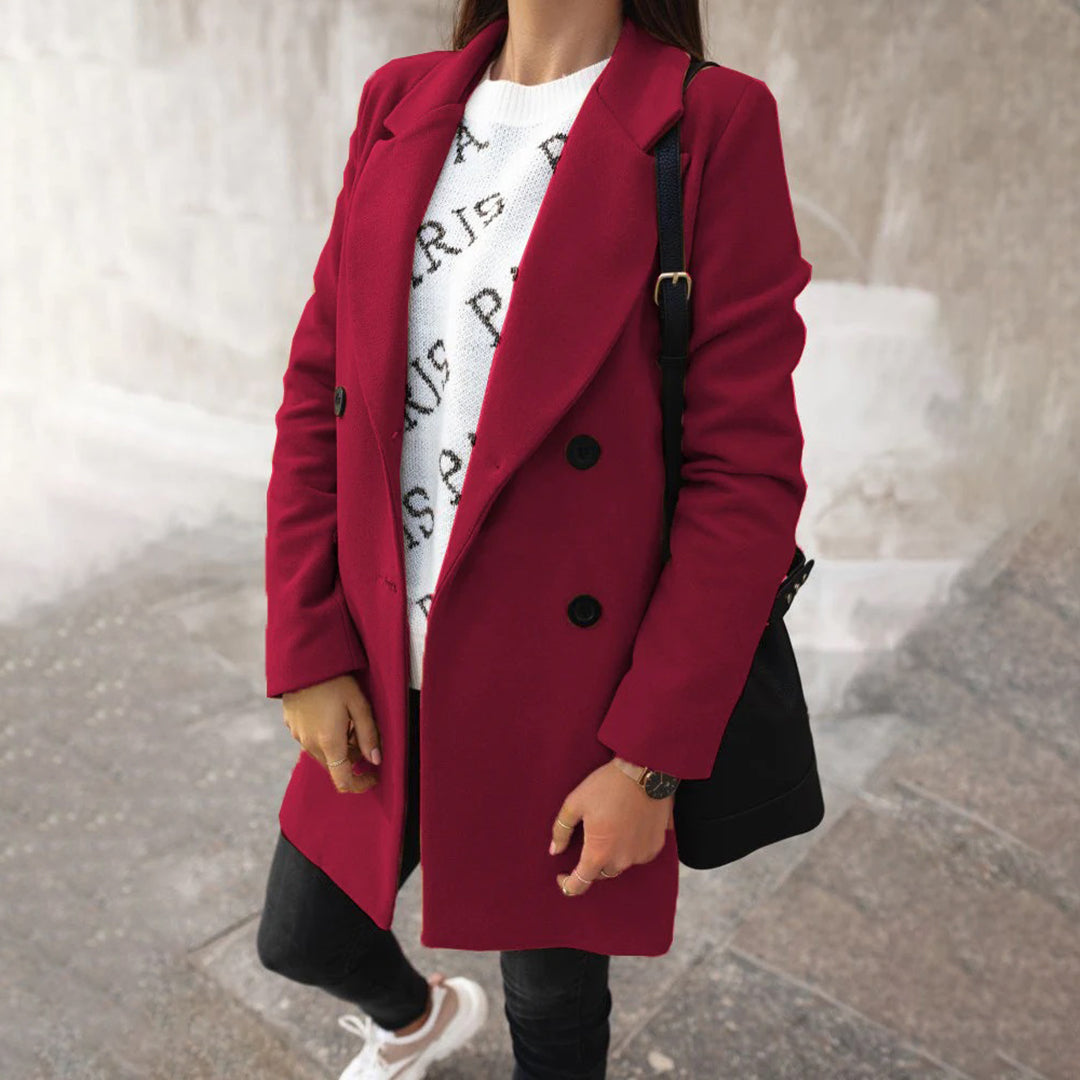 Basilea | Manteau Long Femme Double Boutonnage à Col Classique Élégant