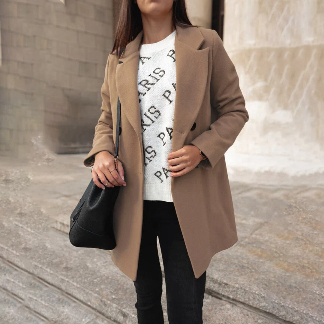 Basilea | Manteau Long Femme Double Boutonnage à Col Classique Élégant