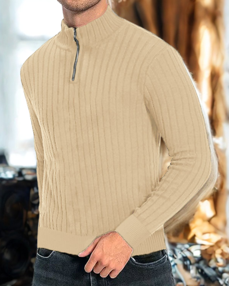 Darian | Pull Homme Col Zippé en Maille Côtelée Confortable et Moderne